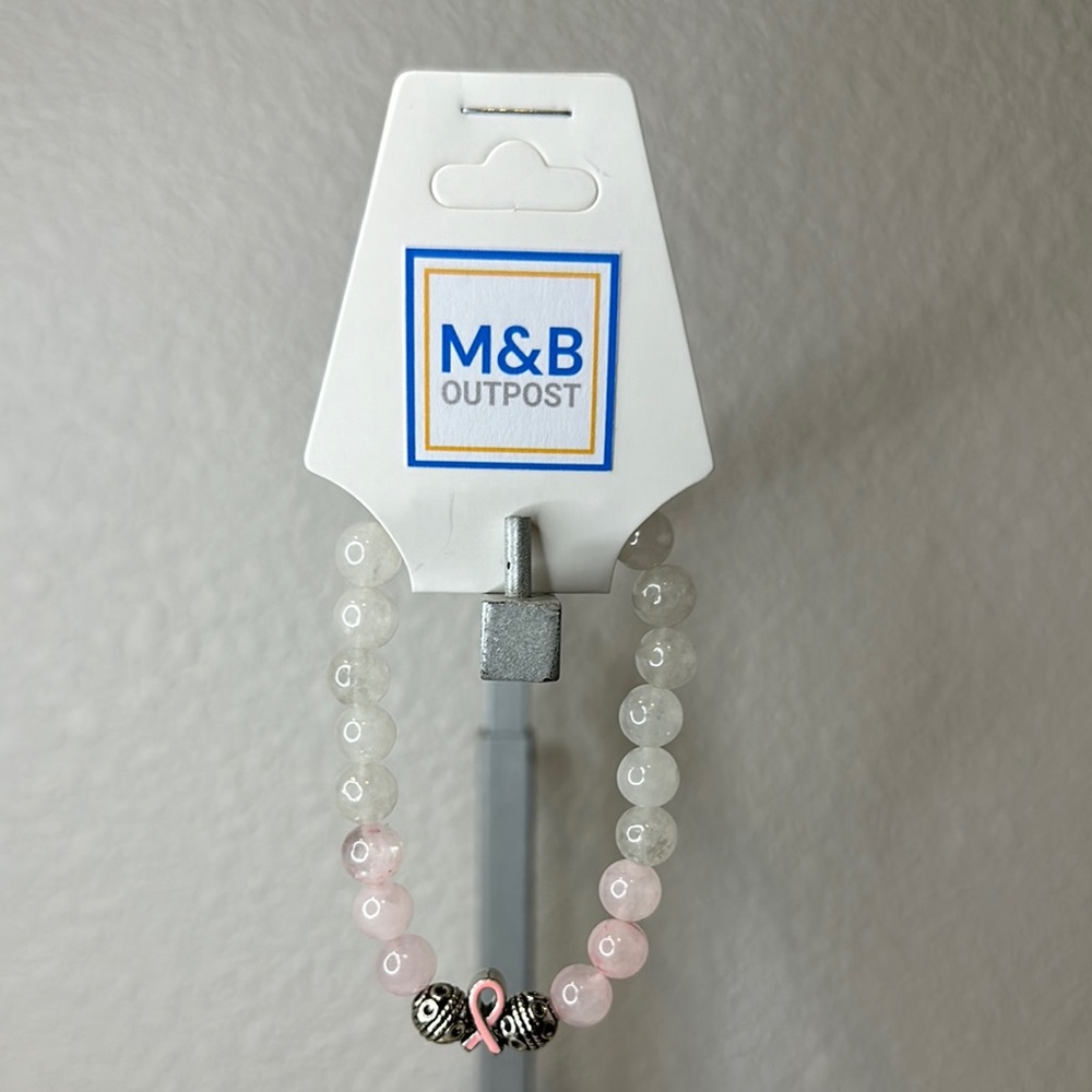 Breast Cancer Awareness Pink and White Beaded Bracelet